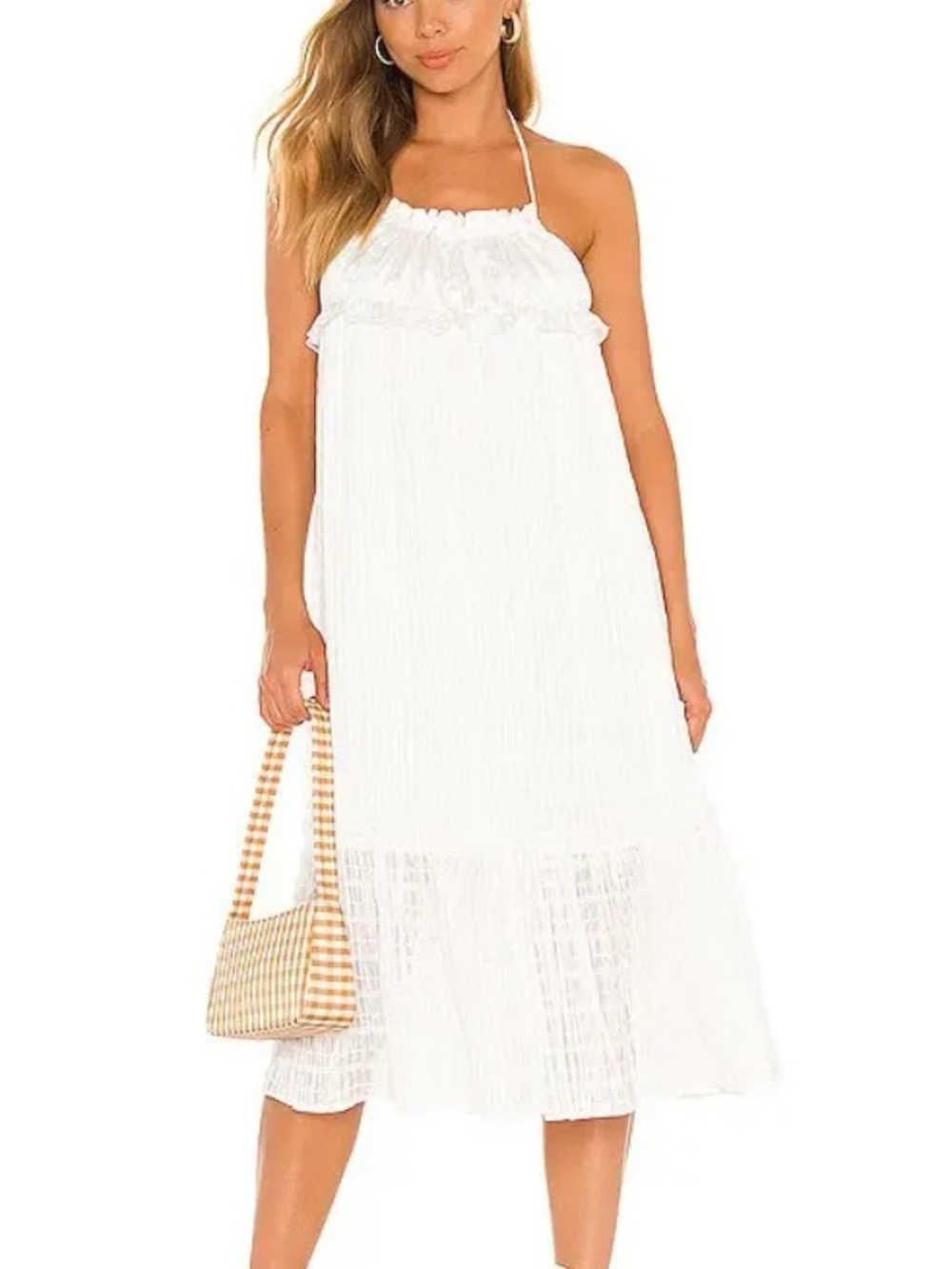 Majorelle Adam Midi Dress White Lurex Ruffle Tiered Maxi Tie Straps Revolve S
